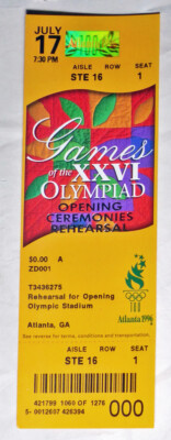 One (1) 1996 Atlanta Olympics Opening Ceremony REHEARSAL ticket July 17   RARE 