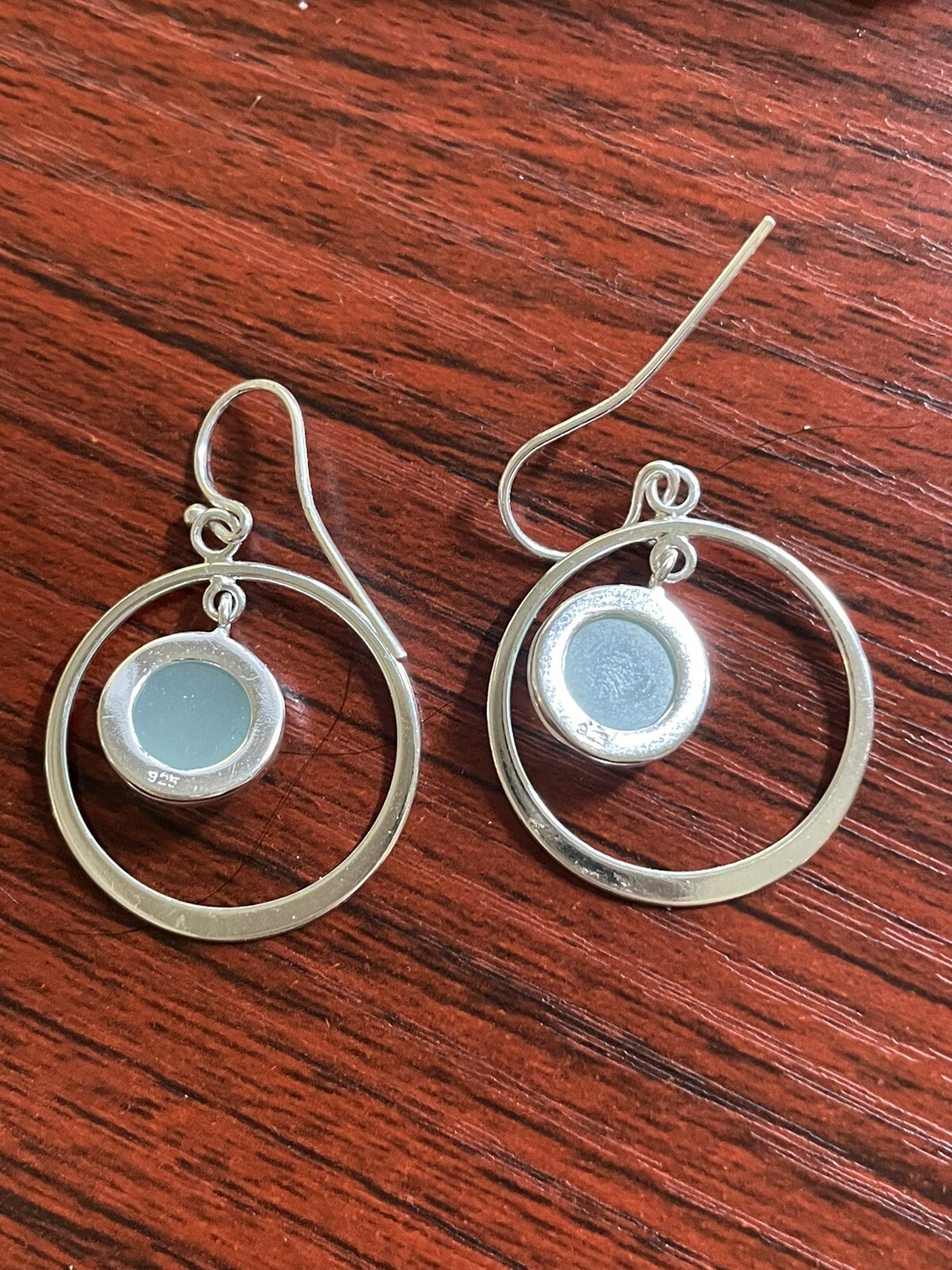 Sterling Silver Floating Stone Dangle Drop Hoop E… - image 2