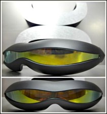 SPACE ROBOT PARTY RAVE COSTUME CYCLOPS FUTURISTIC SHIELD SUN GLASSES Gold Lens