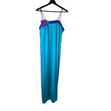 Vintage 80s Blue Teal Straight Full Length Nightgown Medium