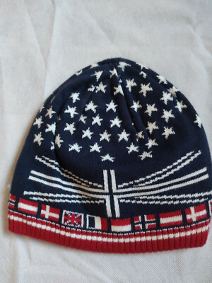 MAXIMO Beautiful Hat Beanie Blue Red White Flags Size 53 Excellent ST322