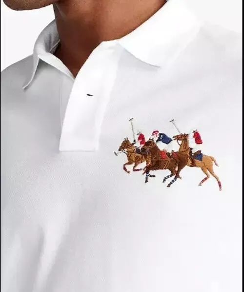 POLO RALPH LAUREN Slim Fit White Triple Pony Polo Embroidered Shirt MEDIUM  NWT