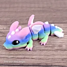 3D printed Dragon Hatchling flexi fidget articulated toy 2.25" Pastel Rainbow