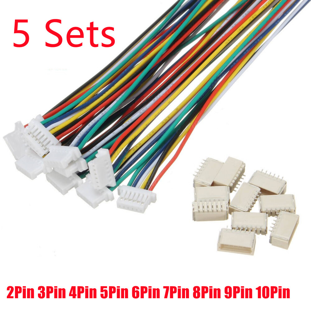 VUNIVERSUM Lot de 5 paires Micro JST 5 broches SH 1.25 1,25 mm mâle femelle femelle avec câble PVC de 15 cm 28 AWG Coupleur RC Modélisme DIY