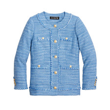 NWT J.Crew Long Lady Jacket in Bright Peri Blue Sequin Tweed Gold Buttons 4