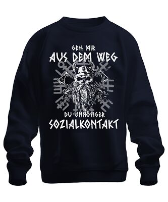 Get Out of My Way Social Contact Viking Skull Axe Runes Unisex Sweatshirt