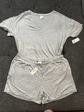 NWT Soma Cool Nights PJs Sz M Short Sleeve Tee  Shorts Set Opal Gray 76 Cute 