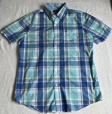 Chaps Men’s Dress Shirt Short Sleeve Plaid Size Medium Blue Yellow