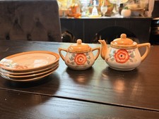 Vintage Child s Lusterware Floral Teapot Lidded Sugar Bowl w/ 4 Plates Japan