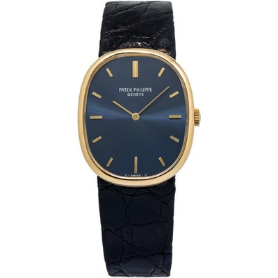Patek Philippe Golden Ellipse 3848J Papers Strap YG Blued Gold Dial Index 27mm