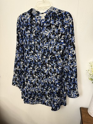 Cj Banks 2X Black & Blue Blouse Long Sleeve 