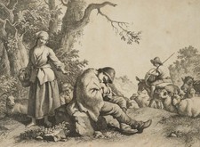F. LONDONIO (1723-1783), Pastore addormentato, acquaforte barocca naturale 1750-1799