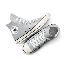 NEW Converse All Star Shoes Gray Silver Glitter RARE High Top Sneakers 8 or 9