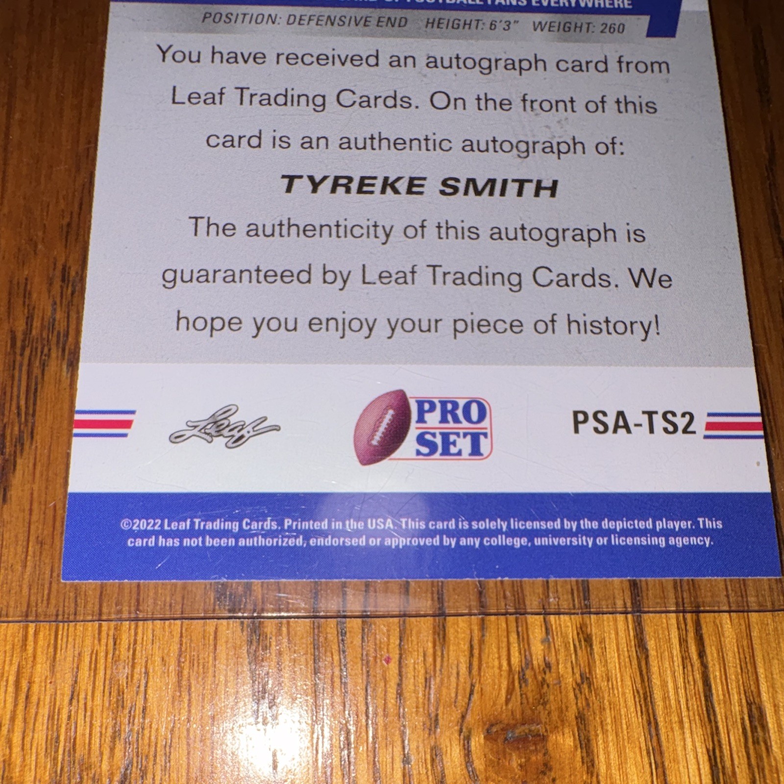 Leaf 2022 Pro Set Draft Autographs Tyreke Smith #PSA-TS2 Auto RC Ohio St view 3