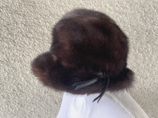 Vintage Mink Fur Hat Dark Brown Marche Exclusive Bow Detail back S Small