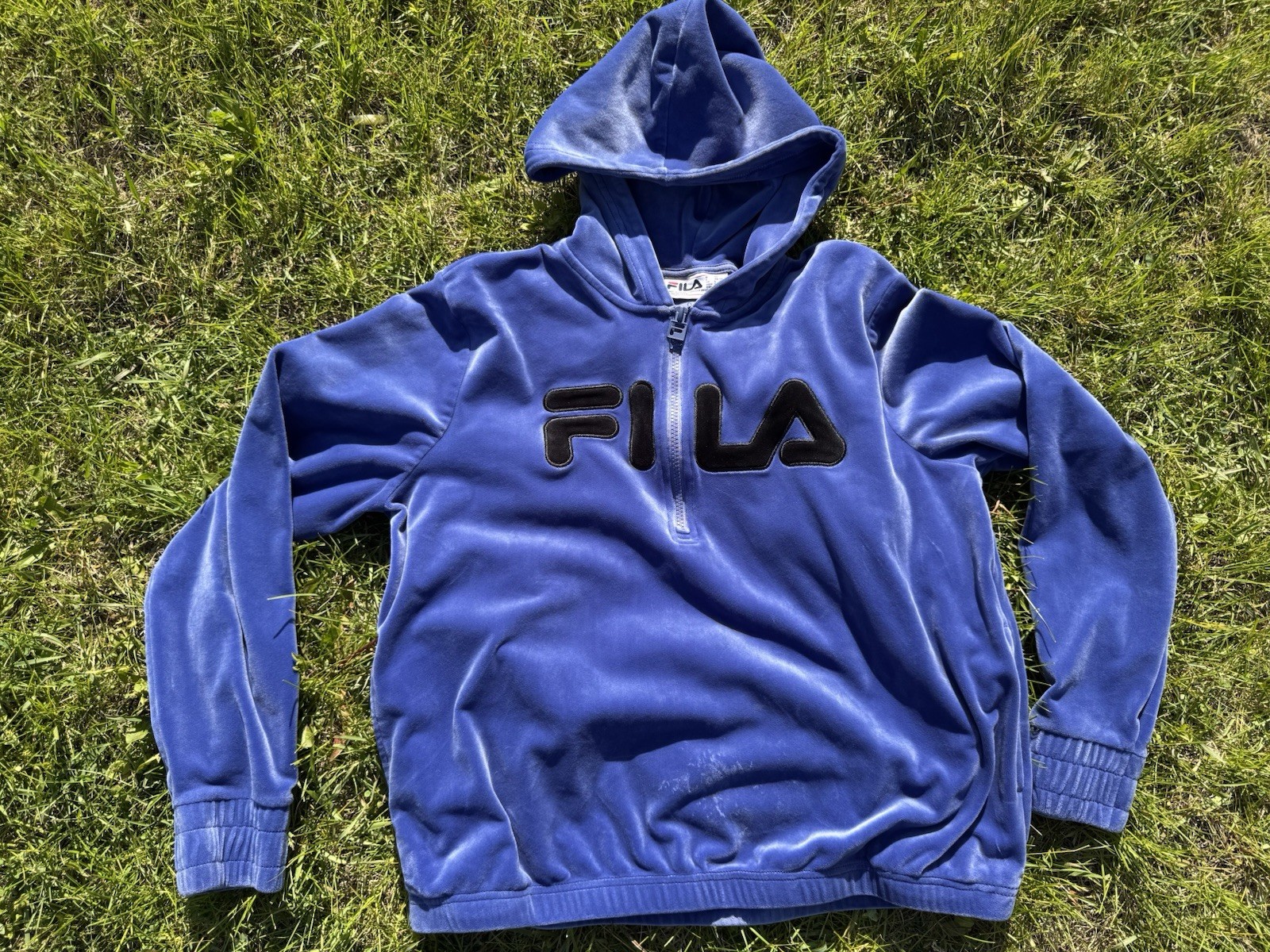 Felpa donna Fila velluto quarto zip con cappuccio Marlyn viola grande morbida