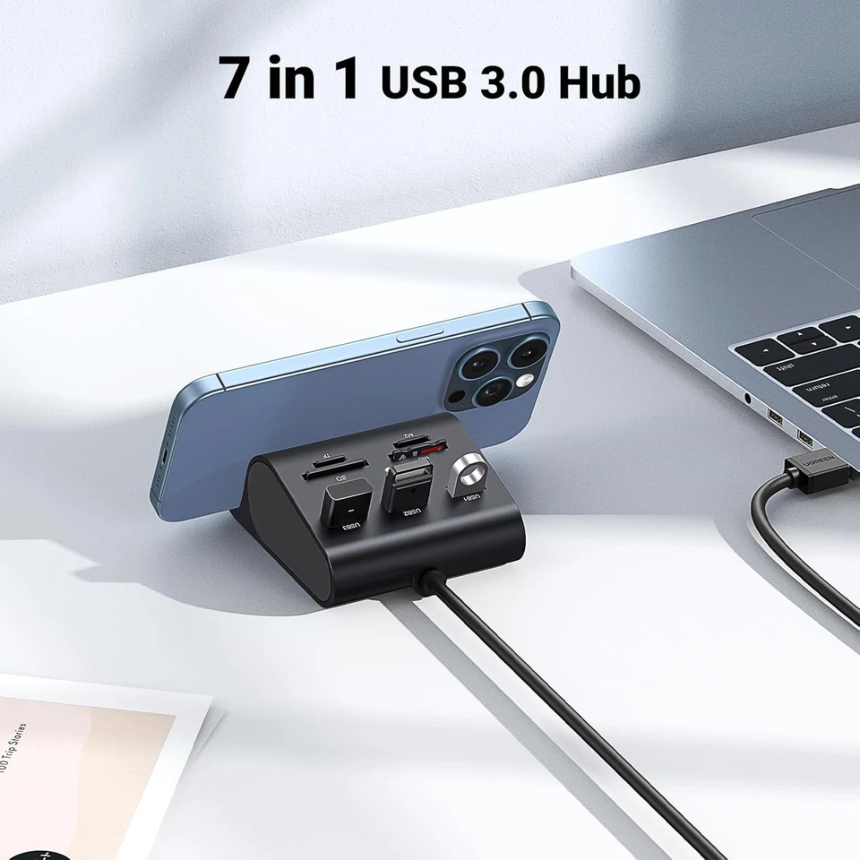 UGREEN Lector de Tarjetas USB 3.0 Hub 3 Puertos con SD TF MS M2 Negro  Foto 2 de 4