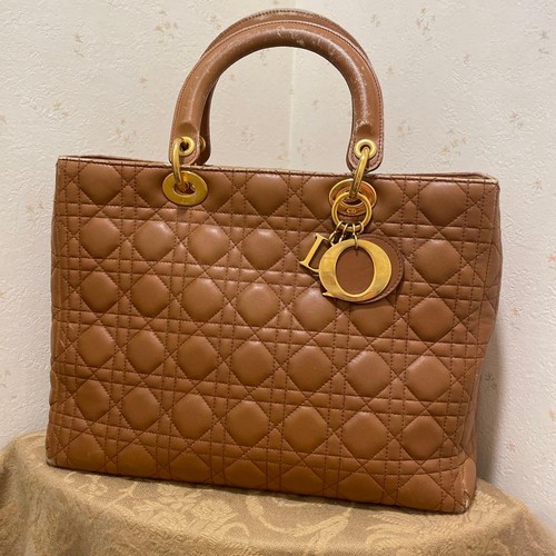 Dior Lady Dior Handbag Lambskin Cannage Camel Brown