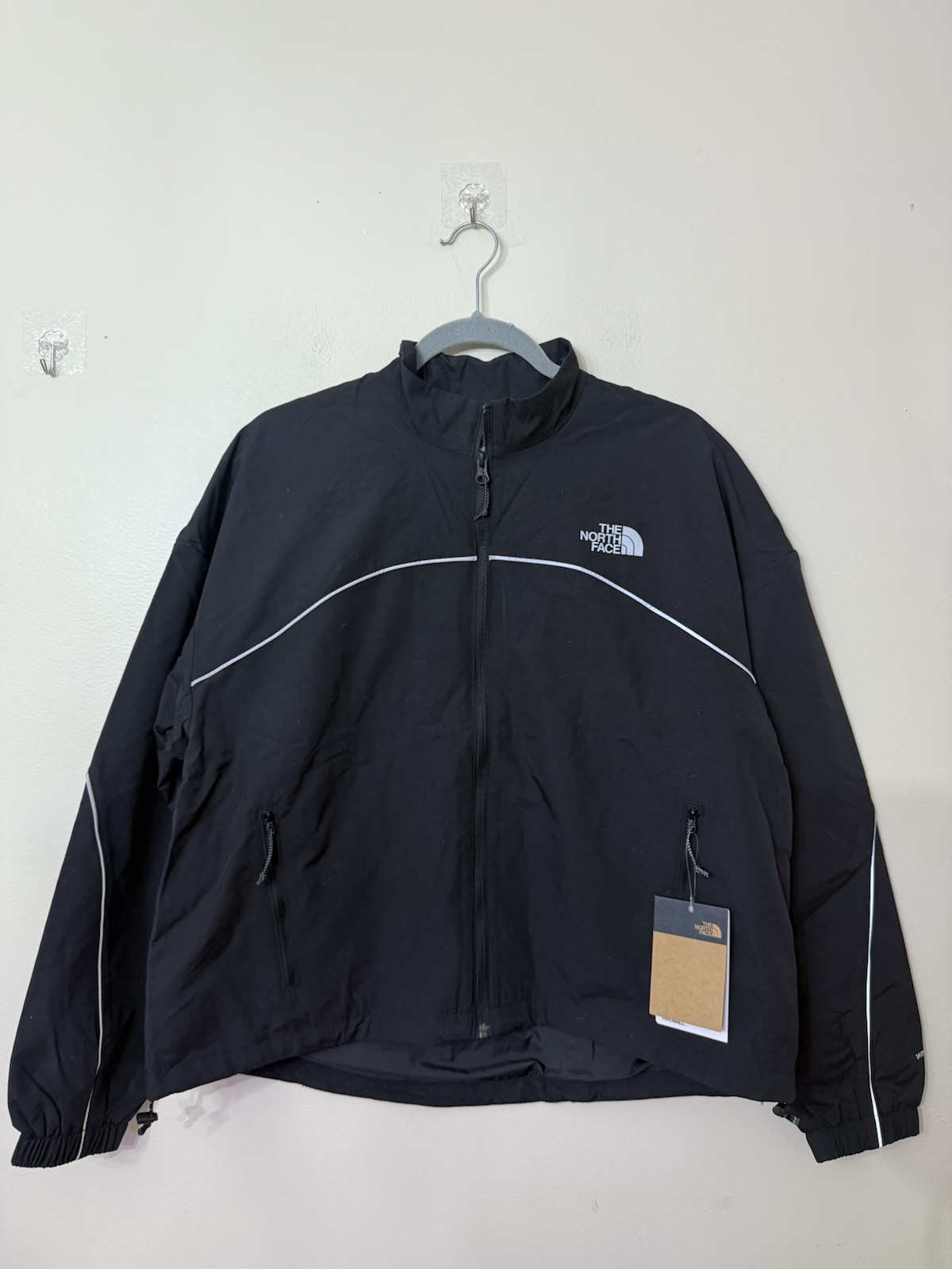 North Face Womens Large Tek Piping Wind Jacket Black NWT $160