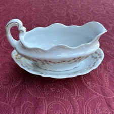 KPM Granuteco Gravy Boat Under Plate Country Core Pink Rose Garland Germany VTG