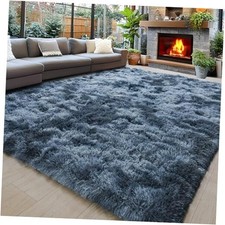 8x10 Area Rugs for Living Room, Ultra Soft Fluffy 8x10ft Tie-dyed Blue Grey