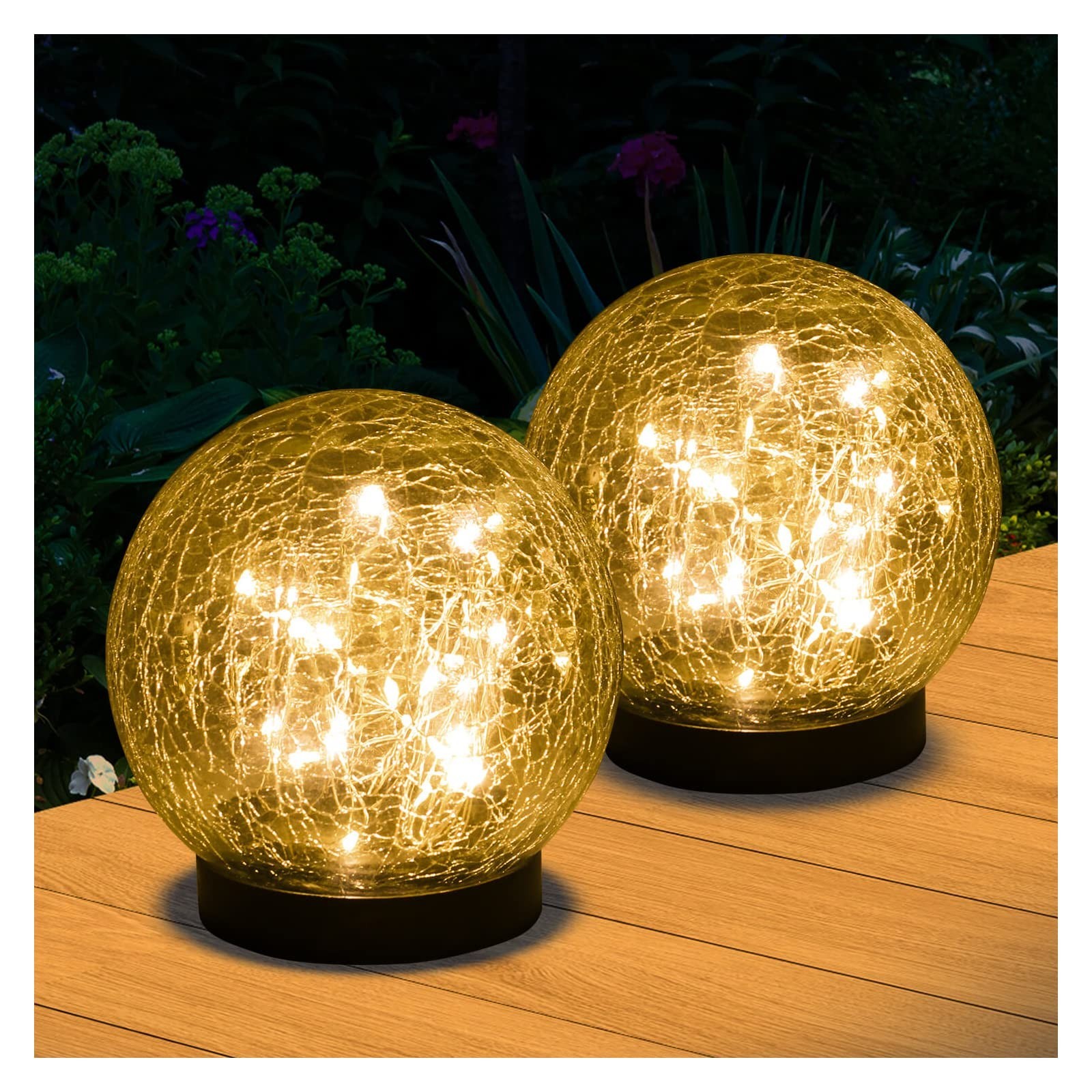 Solar Lights Outdoor Garden Decorative - 2 Pack Solar Globe Lights Upgrade Wa...