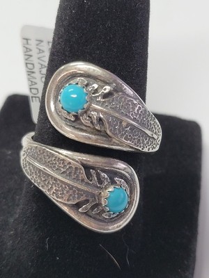 Kenny Lonjose Kingman Turquoise Adjustable Ring- native/handmade- signed/stamped