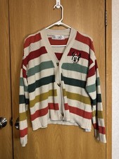 DISNEY PARKS Minnie Mickey Mouse Striped Knit Cardigan Sweater Vintage Style L