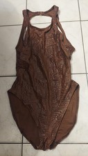 Ladies Vintage Oscar De La Renta Swimsuit Made In USA Sz 8 Brown Reptile Pattern