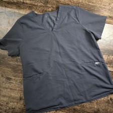 FIGS Technical Collection Scrub Top Women XXL Gray Excellent V-Neck Short Sleeve