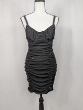 Windsor Ruched Bodycon Dress Black Glitter Whimsigoth Coquette Fairy Size M A039