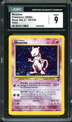 CGC 9 MINT Mewtwo Base Set 2 10/130 Holo Pokemon Card psa - Image 1 of 2