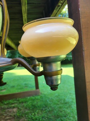 ART DECO 5 Light CHROME & BRASS Ceiling Fixture Double Case Glass Globes - Picture 5 of 22