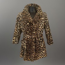 Vintage 60s 70s Leopard Print Faux Fur Coat Women's Mod Mob Wife Plush Jacket L
