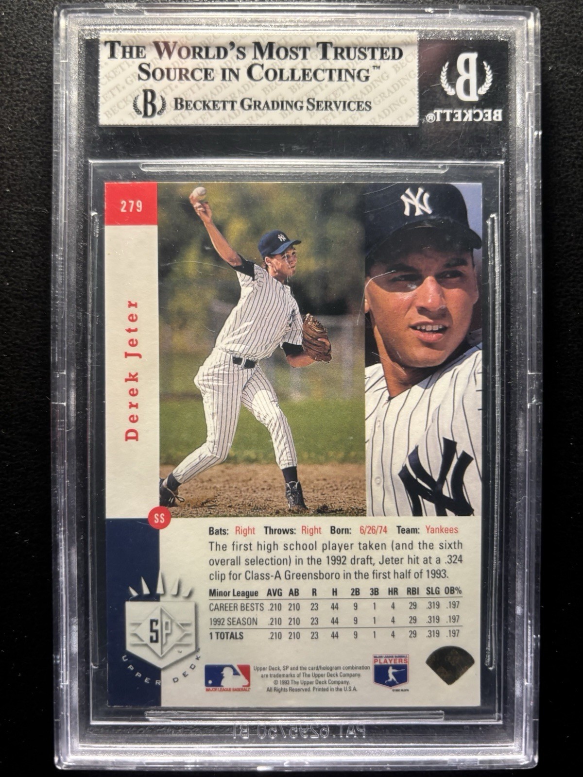 1993 Upper Deck SP Derek Jeter #279 (RC) BGS 8 view 4