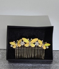 Butterfly Hair Comb Gold Tone Opal Style Stones Rhinestone Bridal