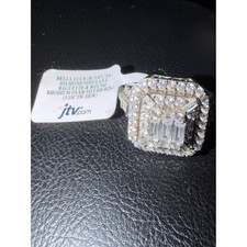 JTV Diamond Stimulated Baguette Sterling silver Halo Cocktail Ring size 7