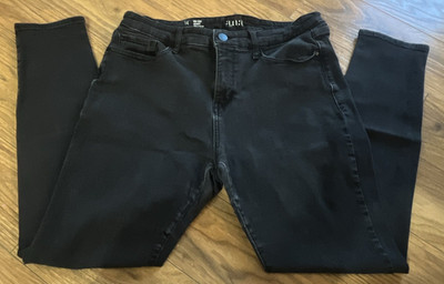 a.n.a Women's Black Dark Wash Mid-Rise Skinny Jeans Denim 5-Pocket Button