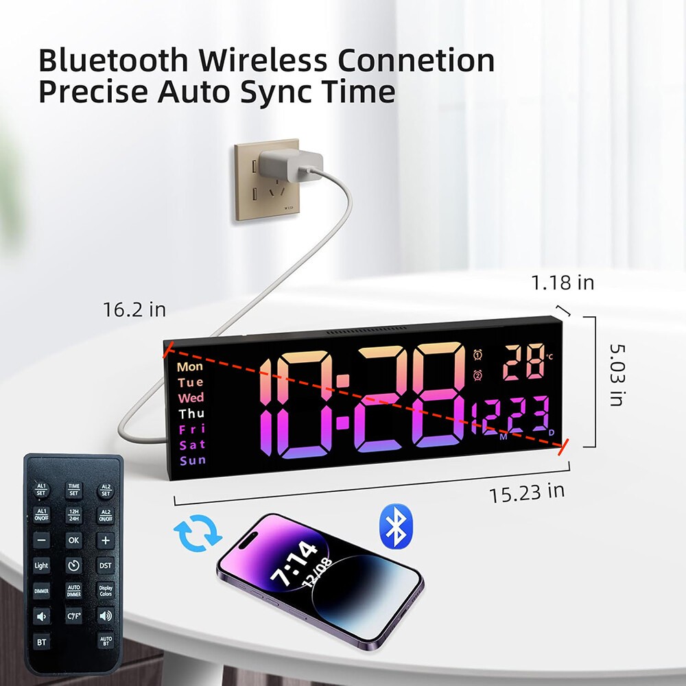 16" Large Digital Wall Clock with Remote, Large Display LED Wall Clock Timer USA
