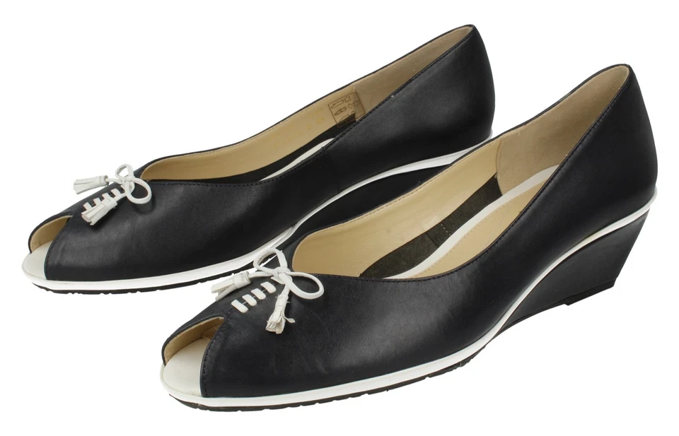 Mujer Van Dal Ex-Display Cuero Azul Marino Punta Abierta Zapatos de Cuña : - Imagen 4 de 4