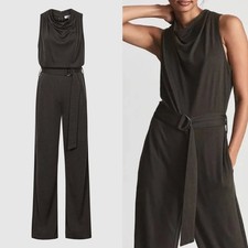 Reiss Milo Jumpsuit Size 4 Dark Green Wool Blend Cowl Neck Belted Quiet Luxury