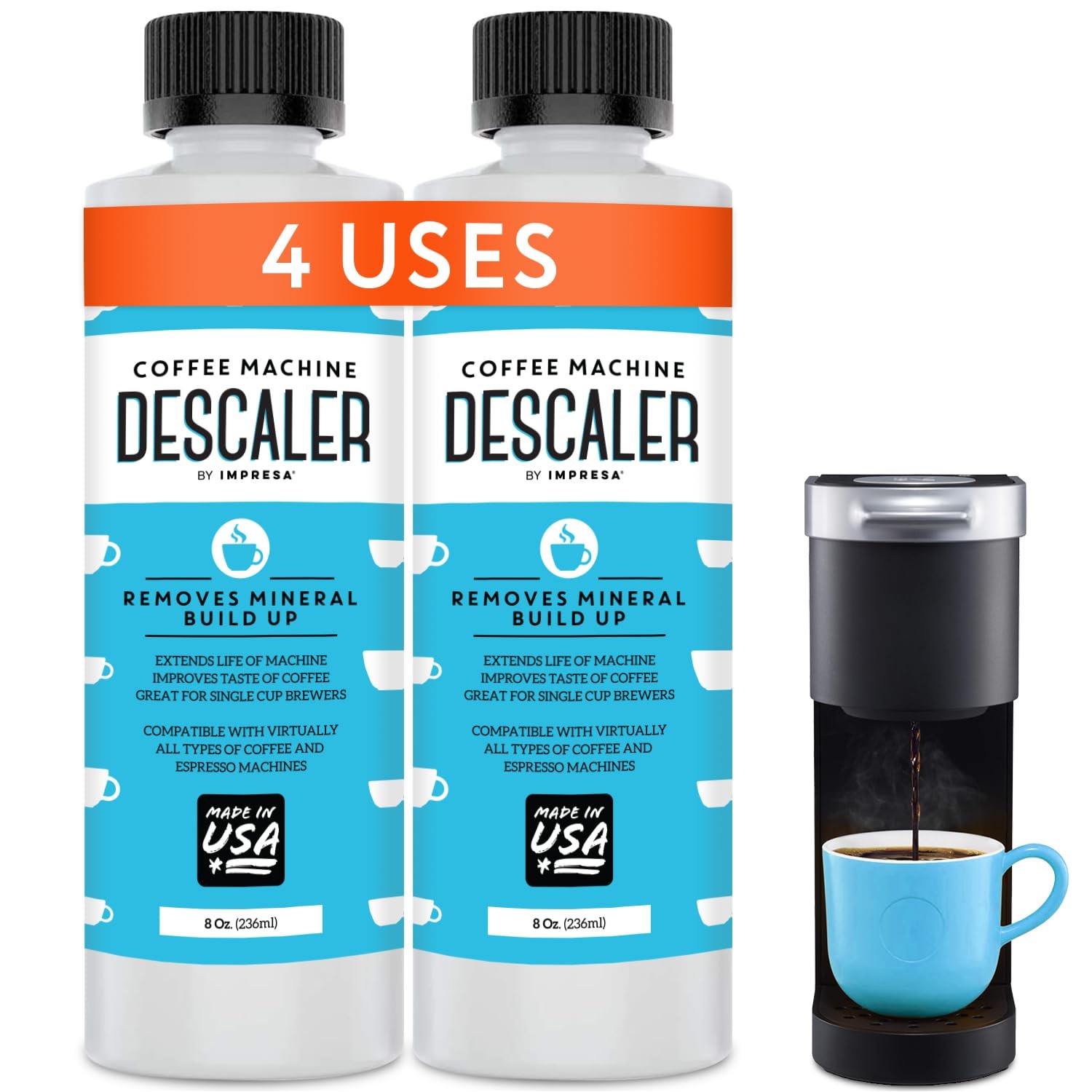 Descaler (2 Pack, 2 Uses Per Bottle) - Made in the USA - 8 Fl Oz (Pack of 2) 