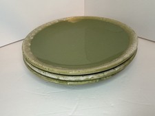 Hull USA Vintage AVOCADO Green Drip Glaze Three 10 1/2 Inch Plates