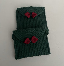 Green Handmade Clutch Bag with Red Bow Accent...