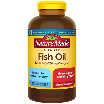 - Nature Made Burp-Less Fish Oil 1200mg   240 Softgels   Heart Health Support