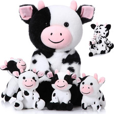 5 Pcs Cow Stuffed Animal Set 13.78 Inch Mommy Cow Plush Toy with 4 Baby Cute Cal