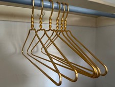 6 Vintage mid century Metal Hangers lot GOLD metal Heavy Duty