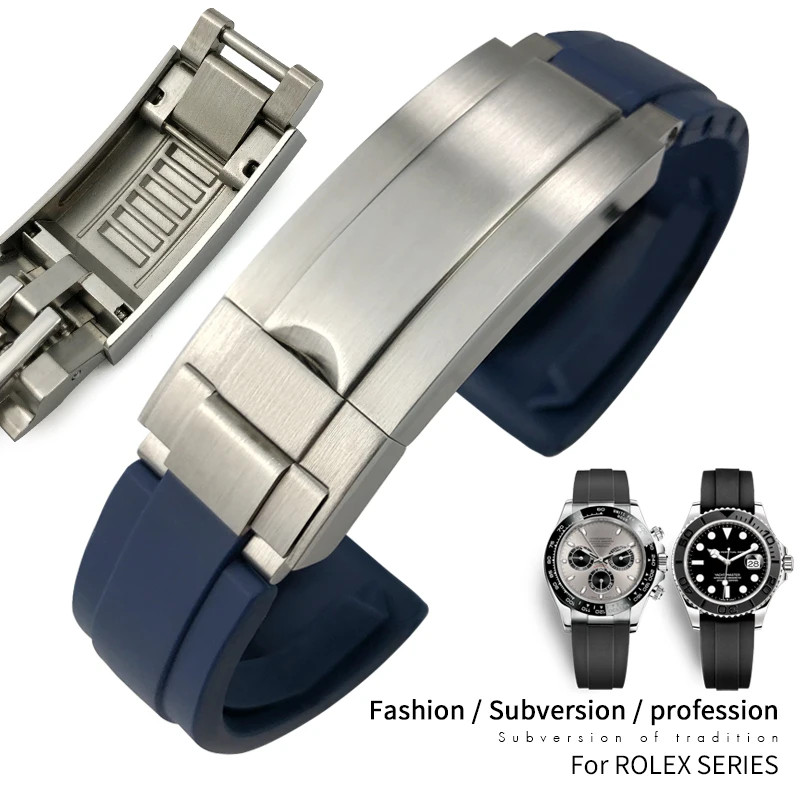 Bracelet de montre 20mm caoutchouc silicone noir compatible Rolex Daytona