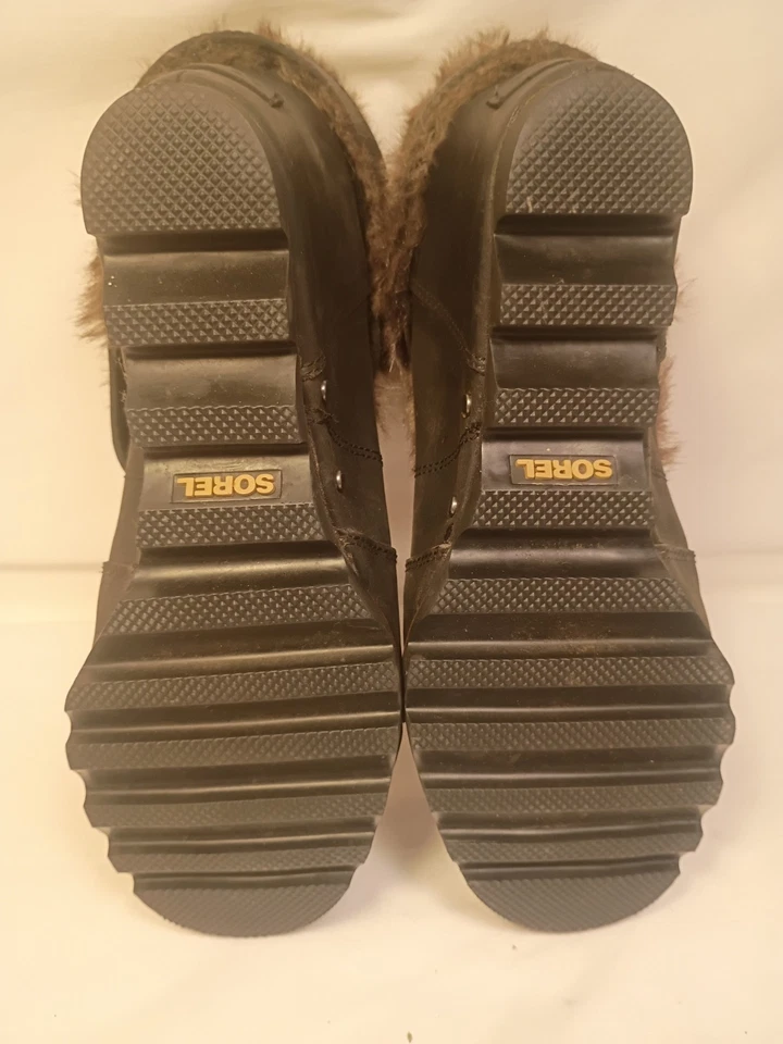 SOREL Women’s Joan of Arctic Faux Fur Trim Wedge Ankle Boots Black Leather 9.5 - Image 4 of 4