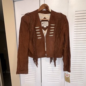 Continental Brown Fringe Western Jacket, Zip Front, Women's L, Short Length